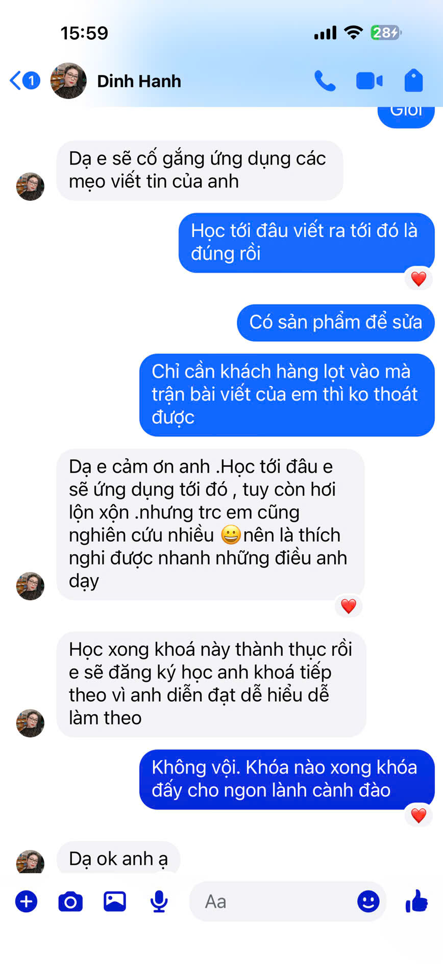 Cảm nhận học viên — Học viên báo tin chốt deal